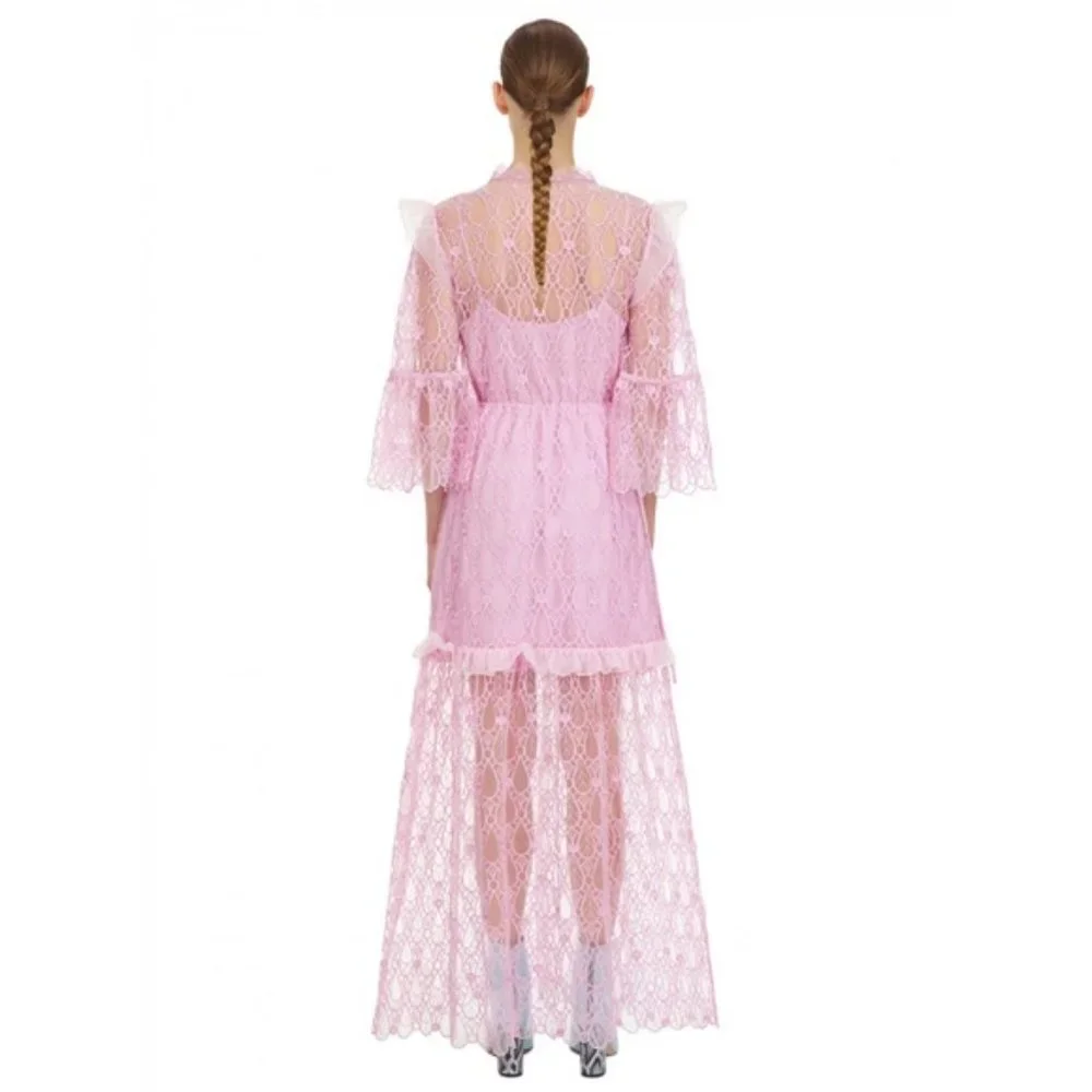 NWT Self-Portrait Tear Drop Mesh Maxi Dress Lilac Size 0 - Picture 5 of 7